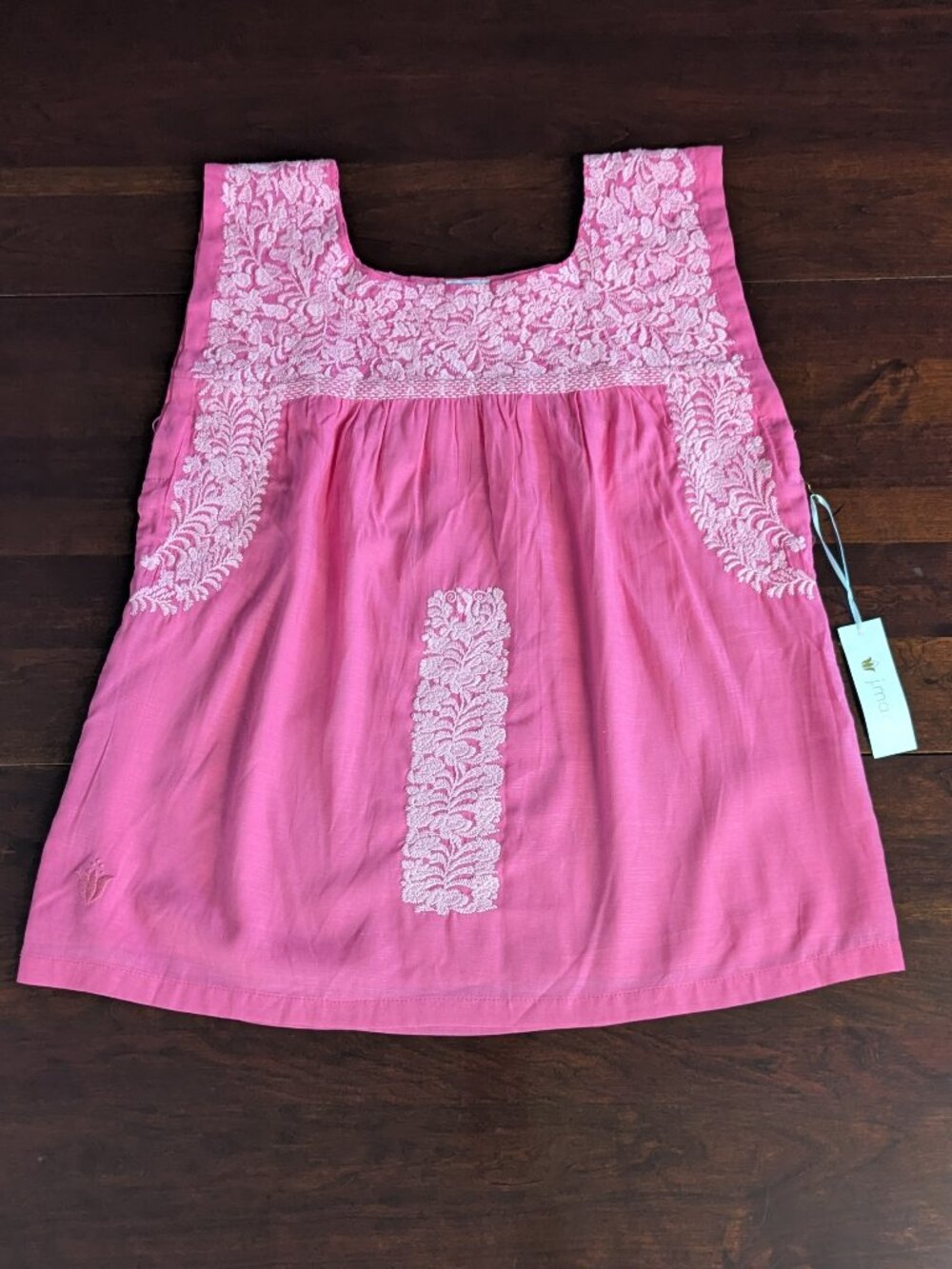 NWT J. Marie Womens M Devyn Blouse Pink Linen Embroidered Floral Boho Preppy